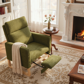 Sunvega Modern Upholstered Nursery Glider Rocking Chair with High Backrest and Side Pocket
