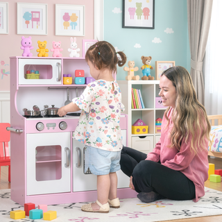 Sunvega Kids Kitchen Playset with Chalkboard, Toy Phone, Ice Maker, Microwave, and Sink