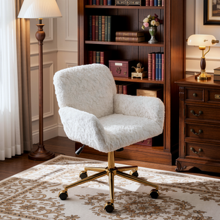 Sunvega Plush Faux Alpaca Fabric Double Cushion Wide 26.4 Inch Office Chair
