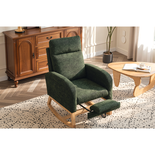 Sunvega Modern Upholstered Nursery Glider Rocking Chair with High Backrest and Side Pocket