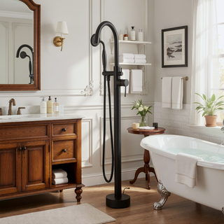 Sunvega Freestanding Bathtub Faucet in Matte Black with Handheld Shower