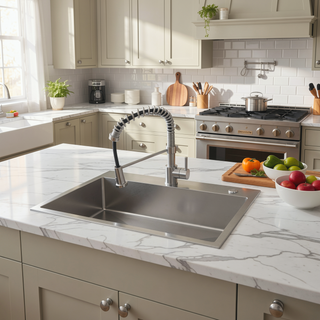 Sunvega 32x19 Inch Overmount Single Bowl Kitchen Sink in Brushed Nickel