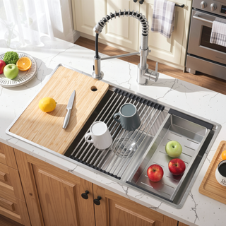 Sunvega Handcrafted 33x19 Inch Undermount Single Bowl Kitchen Sink Dark Gray