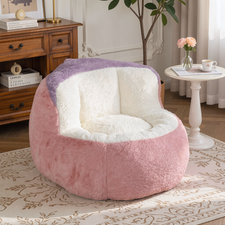 Sunvega Oversized Multicolor Faux Fur Bean Bag Chair with Shredded Sponge Filling