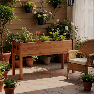 Sunvega Natural Solid Wood Raised Garden Bed with Legs for Outdoor Plants Flowers Fruits Vegetable Herb Growing