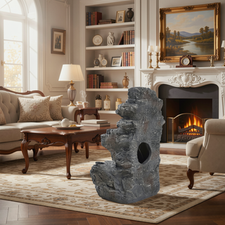 Sunvega LED-Lit Modern Concrete Column Fountain for Patio Porch Oasis