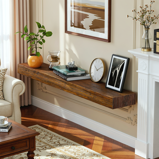 Sunvega Handcrafted Pine Wood Fireplace Mantel Shelf with Distinctive Wood Grain