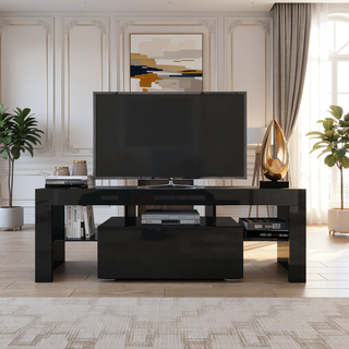 Sunvega Wall Mounted Floating 80 Inch TV Stand with LED Lights and Charging Station