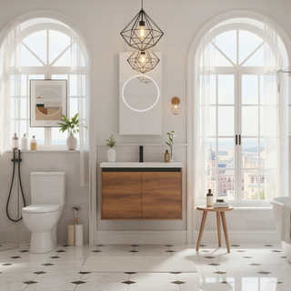 Sunvega 30 Inch Brown Bathroom Vanity with Resin Countertop Sink and 2 Doors
