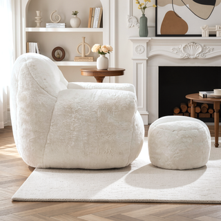 Sunvega Faux Fur Bean Bag Sofa Chair with Back Support and Footstool for Adults