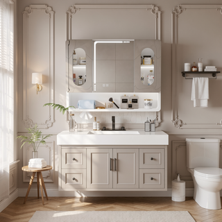 Sunvega Aluminium Medicine Cabinet Mirror with LED Light Defogging Function Cosmetic Storage Rack