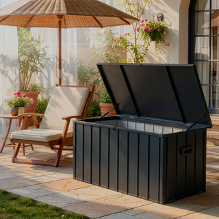 Sunvega 120 Gallon All-Weather Waterproof Lockable Outdoor Metal Storage Box with Wheels