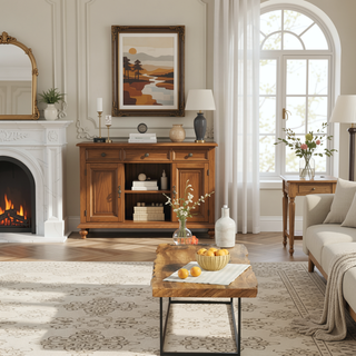 Sunvega Handcrafted Pine Wood Fireplace Mantel Shelf with Distinctive Wood Grain