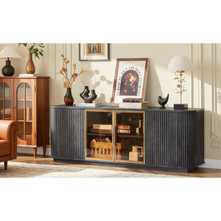 Sunvega Modern Wavy TV Stand Rounded Corner Cabinet for Living Room Storage