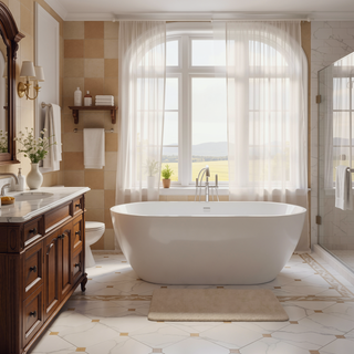 Sunvega Premium High-back Oval Acrylic Freestanding Soaker Bathtub Non-Slip Easy Clean