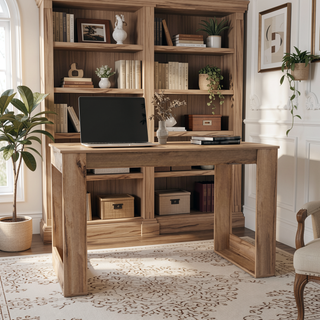 Sunvega Lacey Rectangle Computer Desk in Smokey Oak Finish with One Shelf