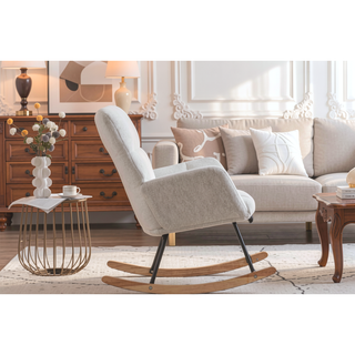 Sunvega Teddy Fabric Rocking Chair with Adjustable Footrest for Living Room