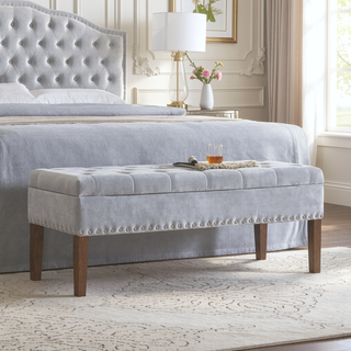 Sunvega Plush Tufted Storage Bench with Nail Accent for Bedroom Seating