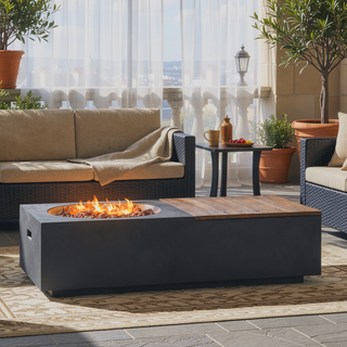 Sunvega Lightweight Concrete 50,000 BTU Rectangular Fire Pit Table with Storage