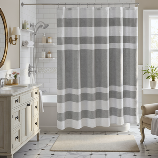 Sunvega Reversible Cotton Bath Rug with Plush Stripes and Textured Massage