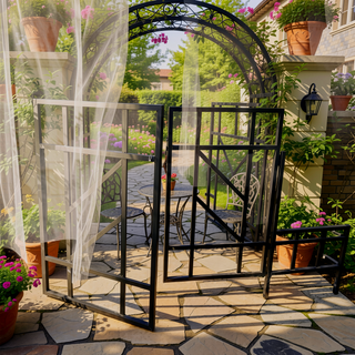 Sunvega Black Metal Garden Arch Gate for Climbing Plants Support Outdoor Decor