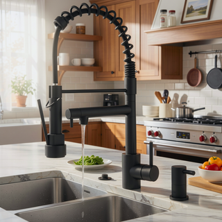 Sunvega Single Handle Pull Down Sprayer Kitchen Faucet with Spring Neck Matte Black