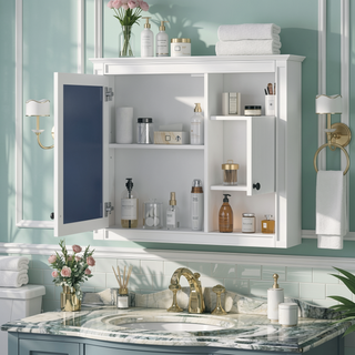 Sunvega Wall Mounted Bathroom Mirror Cabinet with 3 Adjustable Shelves Over Toilet
