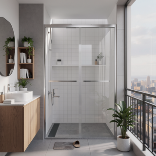 Sunvega 56-60"x58" Adjustable Aluminum Frame Double Sliding Bathtub Screen