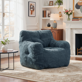 Sunvega Soft Teddy Velvet Fabric Tufted Bean Bag Chair with Ergonomic Backrest