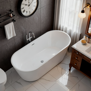 Sunvega 59 Inch Acrylic Freestanding Soaking Tub with Gold Overflow Drain