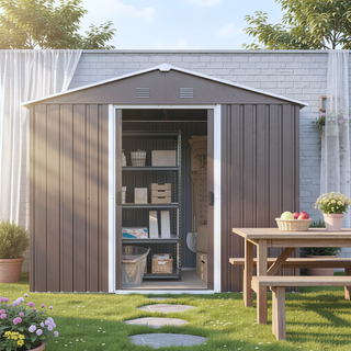 Sunvega 8x4ft Outdoor Metal Storage Shed with Galvanized Steel Panels and Foundation