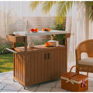 Sunvega Stainless Steel Outdoor Bar Cart with Wheels and Storage for Food Prep