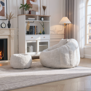 Sunvega Modern Pumpkin Shape Bean Bag Chair with Ottoman for Living Room