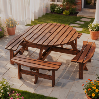 Sunvega Fir Wood Picnic Table with 2 Benches 75 Inch Dining Surface 2220lb Capacity