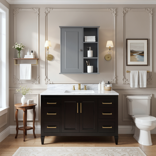 Sunvega Grey MDF Bathroom Wall Cabinet with Soft-Closing Hinges for Storage
