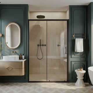 Sunvega 60x62 Inch Adjustable Sliding Shower Door with Tempered Glass and Black Frame