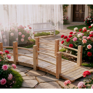 Sunvega Arched Wooden Garden Bridge with Railings for Outdoor Decoration