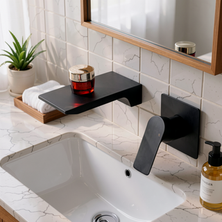 Sunvega Wall Mount Waterfall Bathtub Faucet with Single Handle and Matte Black Finish