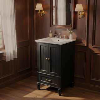 Sunvega 20 Inch Black Bathroom Vanity with Ceramic Sink and Storage Cabinet