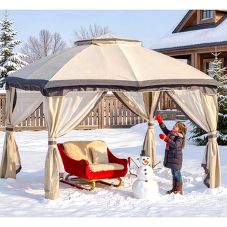 Sunvega Outdoor Canopy Gazebo with Mesh Walls and Double-Tier Roof for Patio