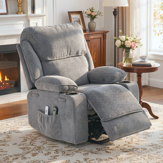 Sunvega Black PU Remote-Controlled Heating and Massage Assistive Recliner for Seniors