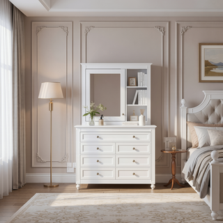Sunvega Modern Wall Mounted Mirror Cabinet with 3 Open Shelves for Bathroom Storage