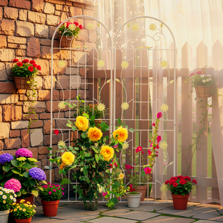 Sunvega Rustproof Metal Garden Trellis for Climbing Plants Outdoor Flower Support 4 Pack