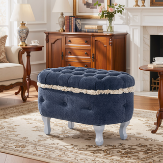 Sunvega Orange Upholstered Button-Tufted Storage Ottoman Bench with Fringe for Bedroom