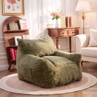 Sunvega Oversized Comfy Beige Bean Bag Chair with Supportive Armrests for Living Room