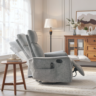Sunvega Fabric Swivel Rocker Recliner Chair with Massage and Lumbar Heat for Living Room