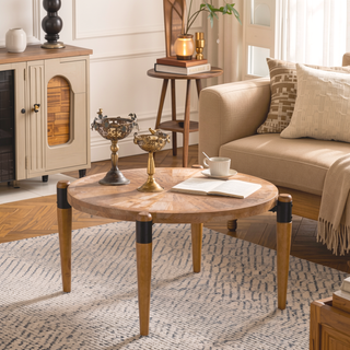 Sunvega Modern Rustic Round Wood Coffee Table for Living Room Home Office