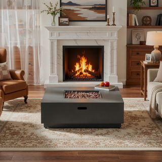 Sunvega Modern Square Iron Fire Pit with 50000 BTU for Outdoor Evenings