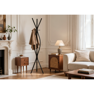 Sunvega Freestanding Black Metal Coat Rack with 3 Hooks for Entryway