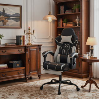 Sunvega Ergonomic Gaming Chair with Massage Lumbar Backrest and Retractable Footrest